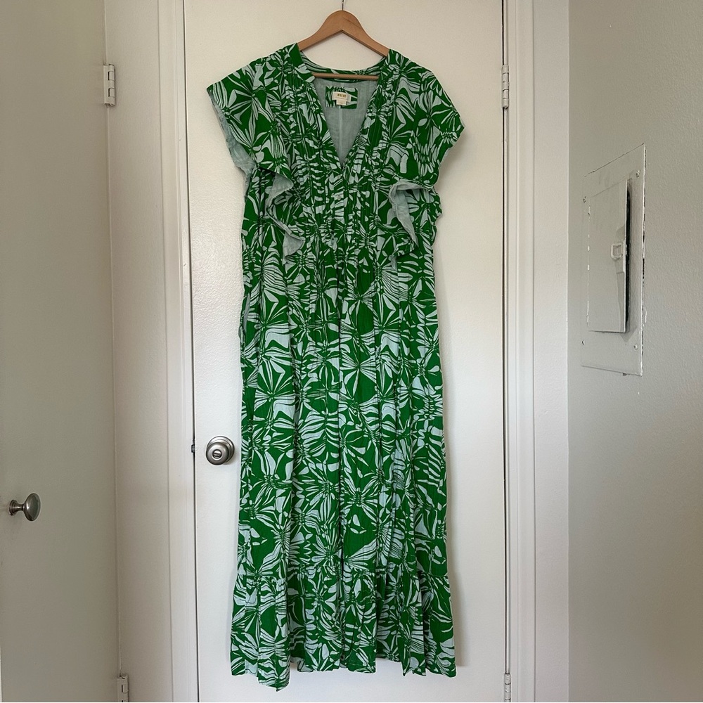 Anthropologie Green Botanical Maxi Dress